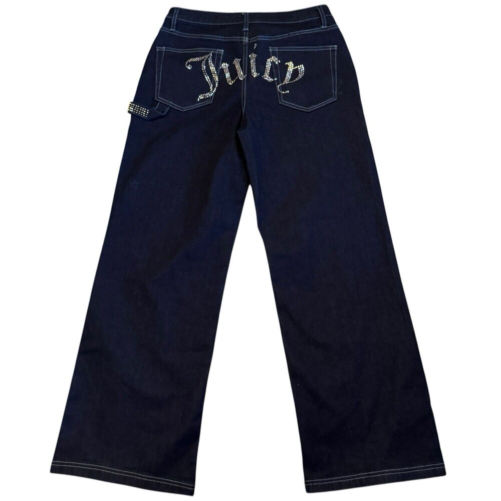 Juicy Couture Rhinestone Jeans High Rise Wide Leg Dark Wash Abbot 11/30 Y2K